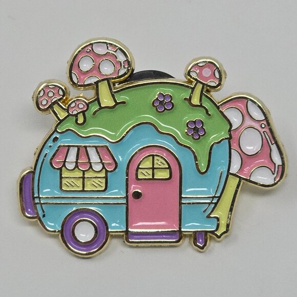 Bright Bat 2022 Pastel Mushroom Camper Enamel Pin – Cottagecore Kawaii - Picture 2 of 7